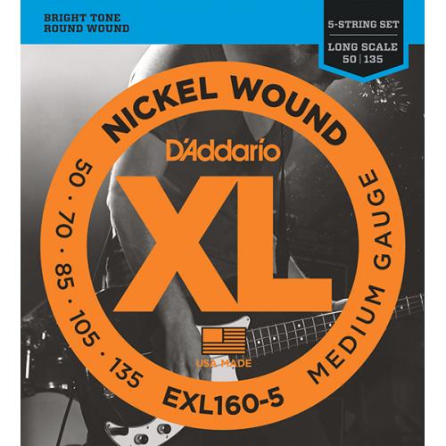DADDARIO XL NICKEL WOUND Струны для 5-струнной бас-гитары, 50-135