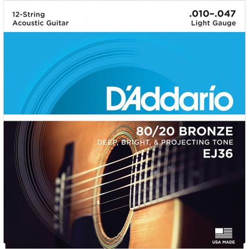 DADDARIO BRONZE 80/20 Струны для акустической 12-струнной гитары, 10-47